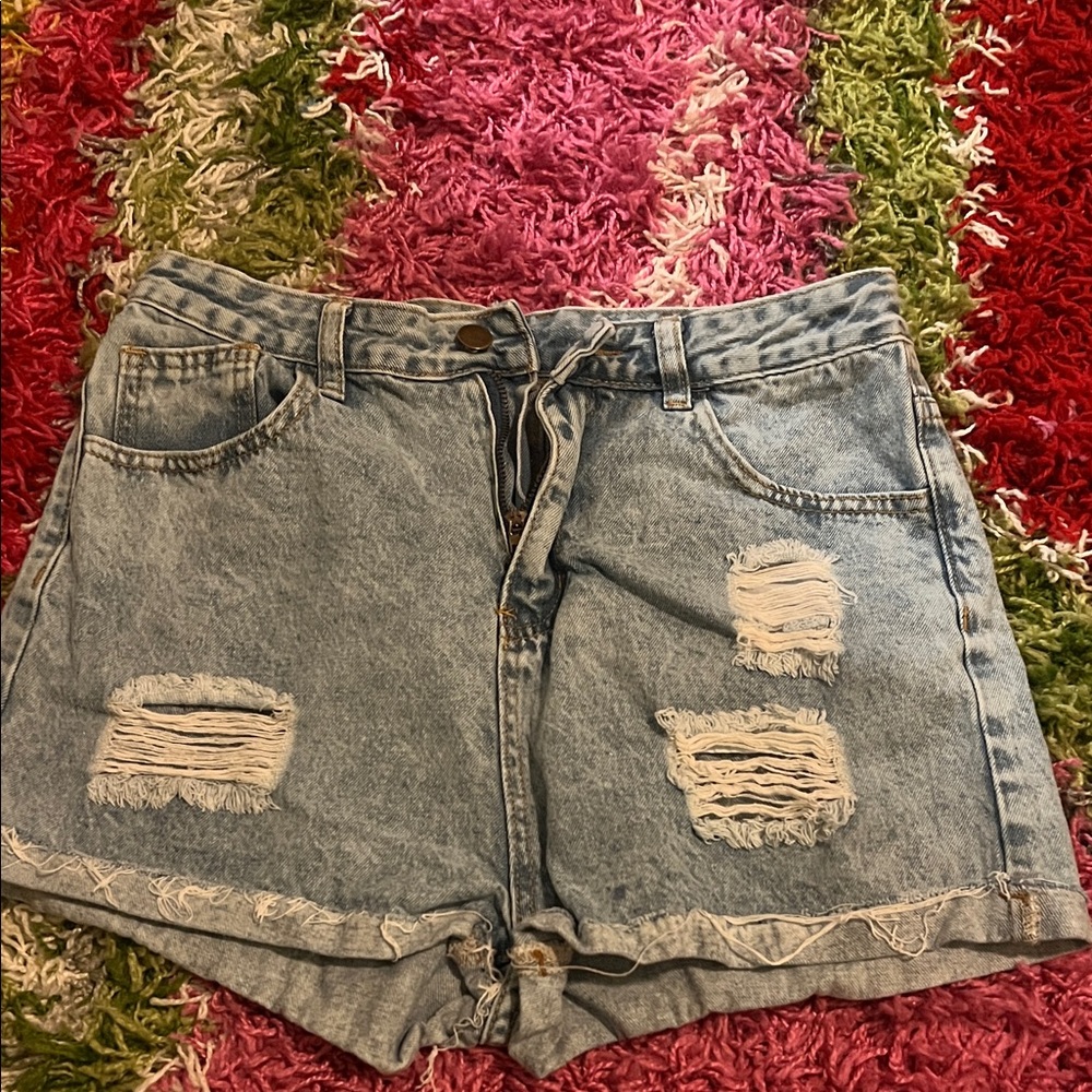 SHEIN Light Blue Ripped Jean Shorts